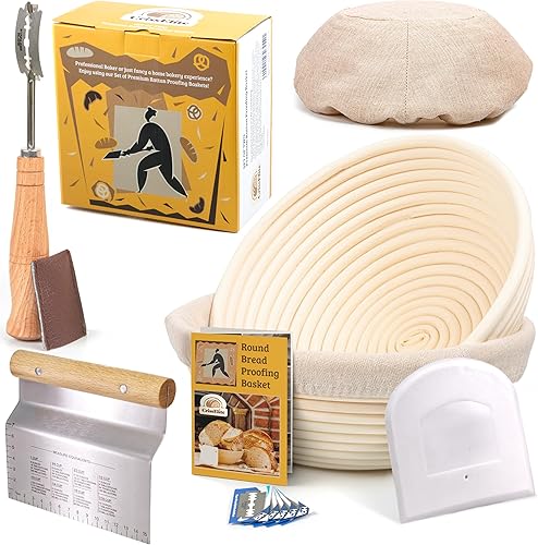 Miniatura 11 de Kit de suministros para hornear pan de masa madre, cesta ovalada extragrande de 11 pulgadas a prueba de banneton, juego de 2 con forro de lino, pan