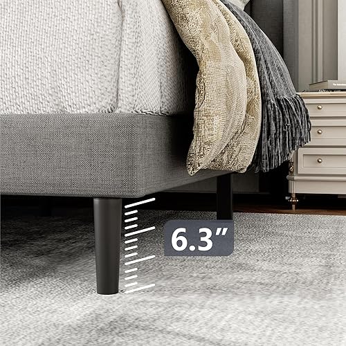 Miniatura 5 de Base de cama tamaño Queen con cabecera de cama tapizada con respaldo abatible, base de cama de plataforma de fácil montaje, soporte de listones de