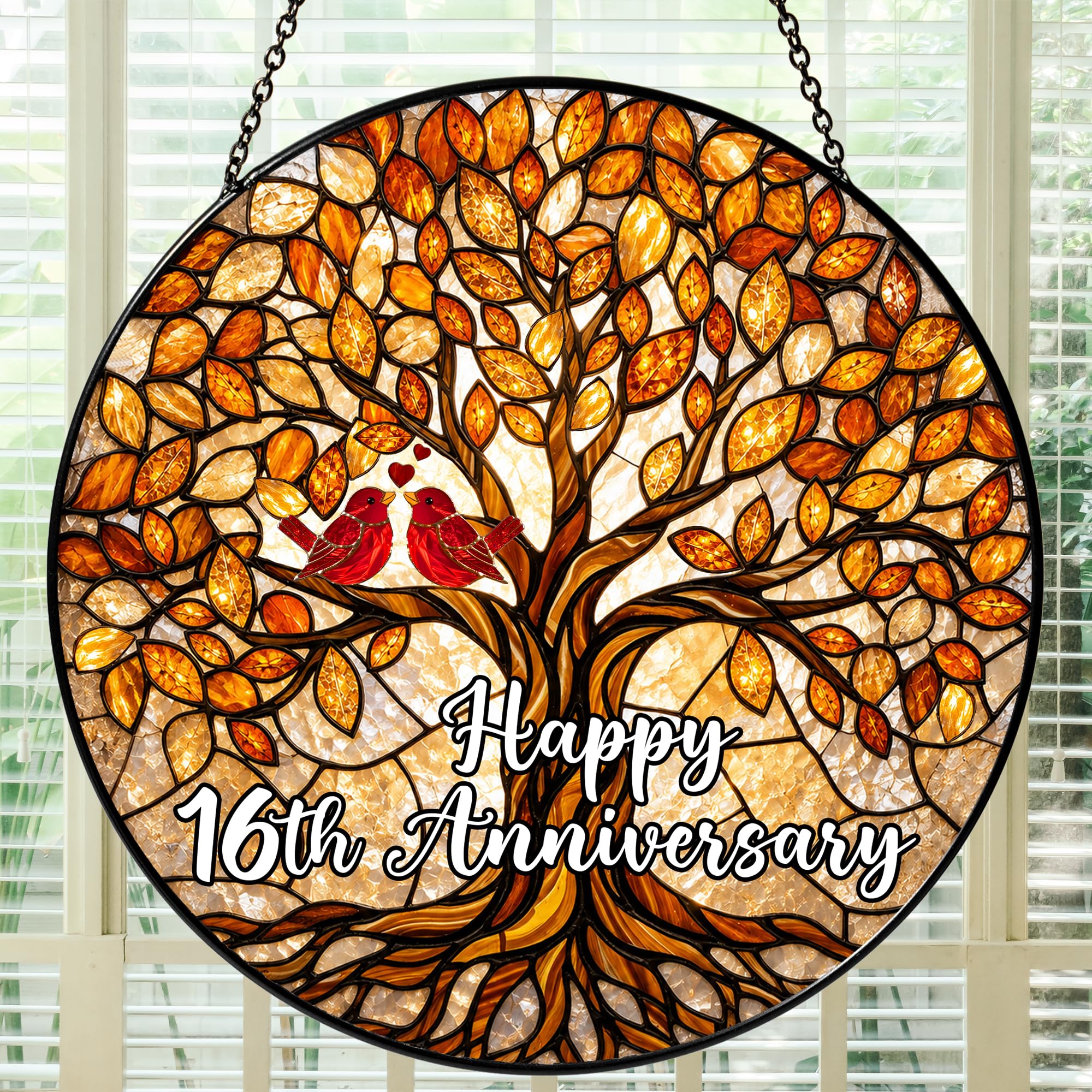 Bozspacer 16th Anniversary Stained Glass Suncatcher for Window