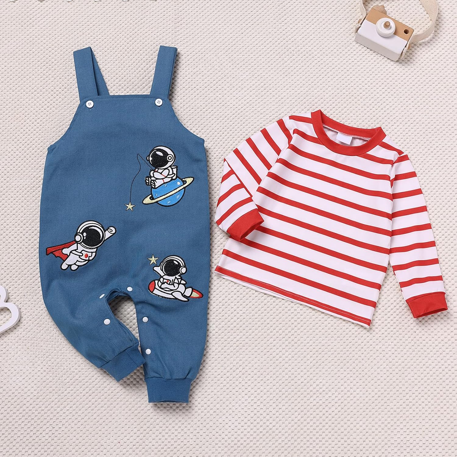 IBAKOM Baby Boy Girl Cow Giraffe Dinosaur Astronaut 1st 2nd Birthday Outfits Toddler Fall Winter Long Sleeve Shirt Overalls