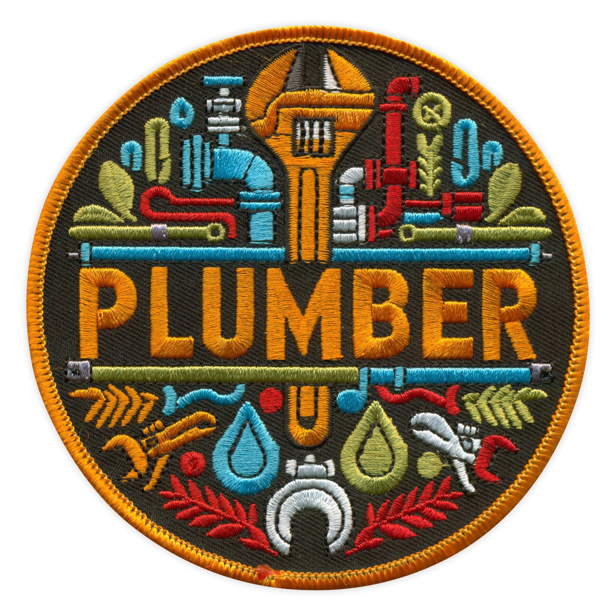 Set di 4 toppe rotonde con scritta "Plumber", termoadesive, termoadesive, ricamate