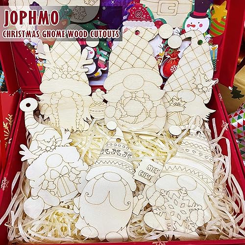 Miniatura 5 de Gnomo de Navidad, manualidades de madera sin terminar, adornos de pintura con recortes de madera, rebanadas colgantes en blanco, pintables,