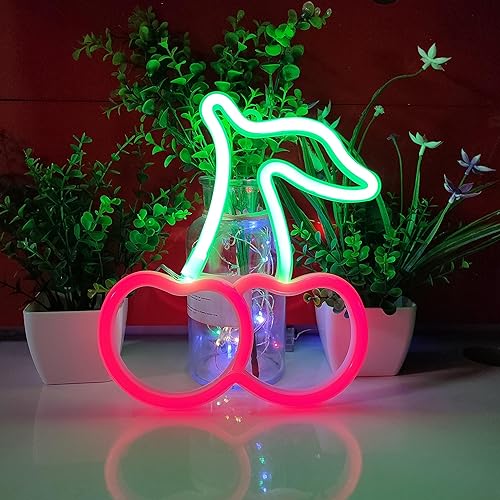 Miniatura 2 de JYWJ Letrero de neón de cereza, USB o 3 pilas AA, decoración de mesa LED, decoración de pared de dormitorio, regalo de cumpleaños, suministros de