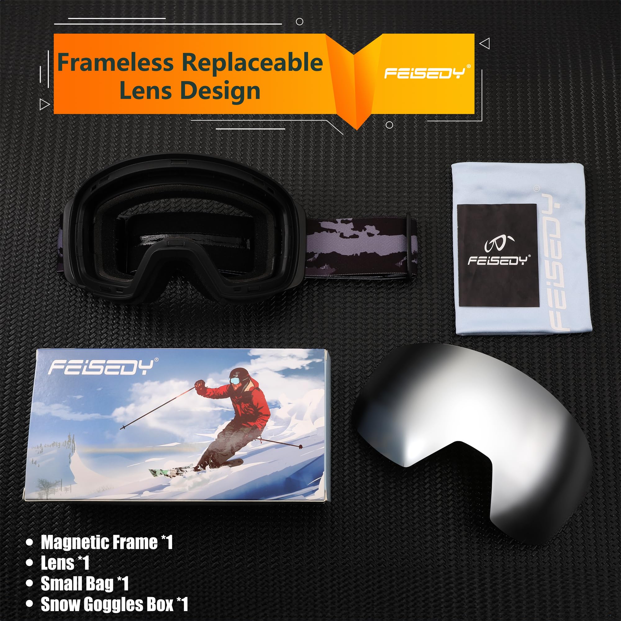 FEISEDY Masque de Ski OTG à Verres Magnétique Interchangeable B0020