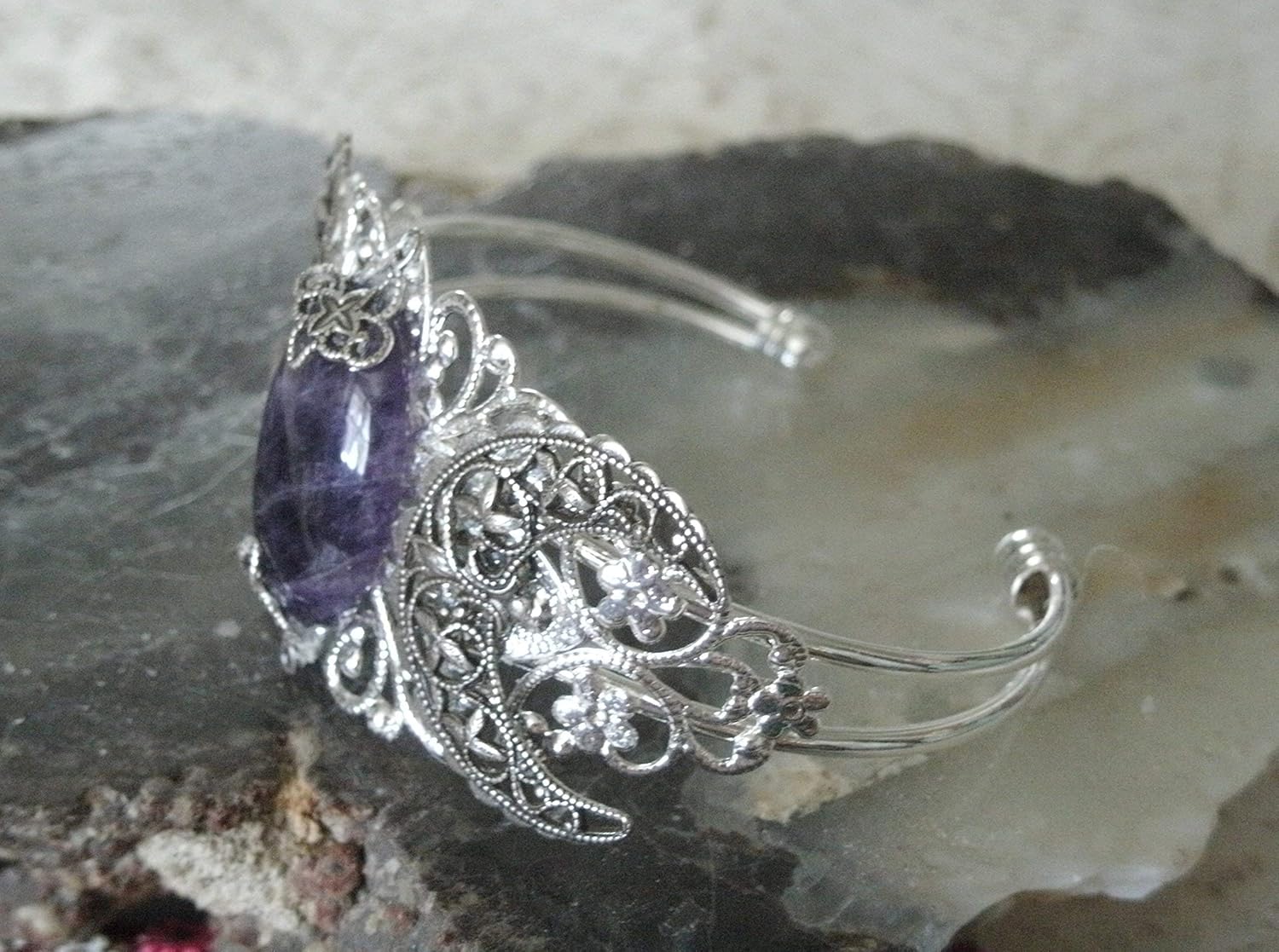 Amethyst Triple Moon Cuff Bracelet, handmade jewelry wiccan pagan wicca witch goddess witchcraft metaphysical