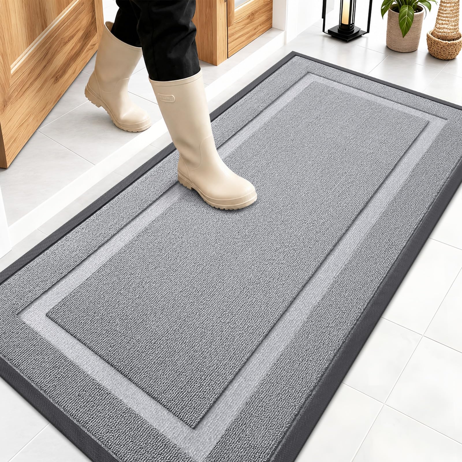 OLANLY Front Door Mat Outside 47x23, All-Season Heavy-Duty Rubber Doormat