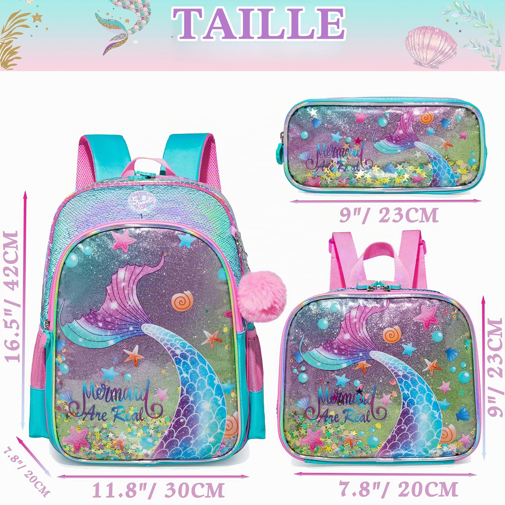 HTgroce Cartable Fille Primaire Sac à Dos Enfant Sac à Dos Filles Sac à Dos Scolaire avec Sac à Lunch + Trousse pour Enfants,l'Étudiant,Sac pour l'École,Loisirs, Voyage