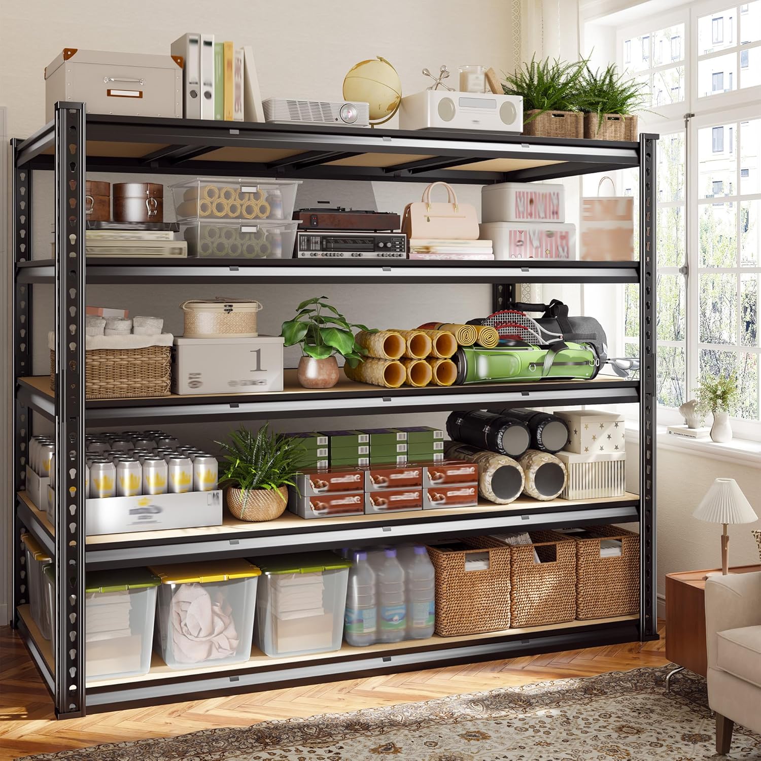 59.9" W Garage Shelves 2230LBS Heavy Duty Metal Shelving, 5 Tier Adjustable Storage Shelf for Garage, Basement, Warehouse, Pantry, Kitchen, Industrial Shelving 24.1" D x 72.1" H, Black