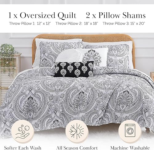 Miniatura 2 de Southshore Fine Living, Inc. Juego de edredón de 6 piezas tamaño Queen en una bolsa, tela ligera y suave, con una colcha, dos fundas a juego y tres