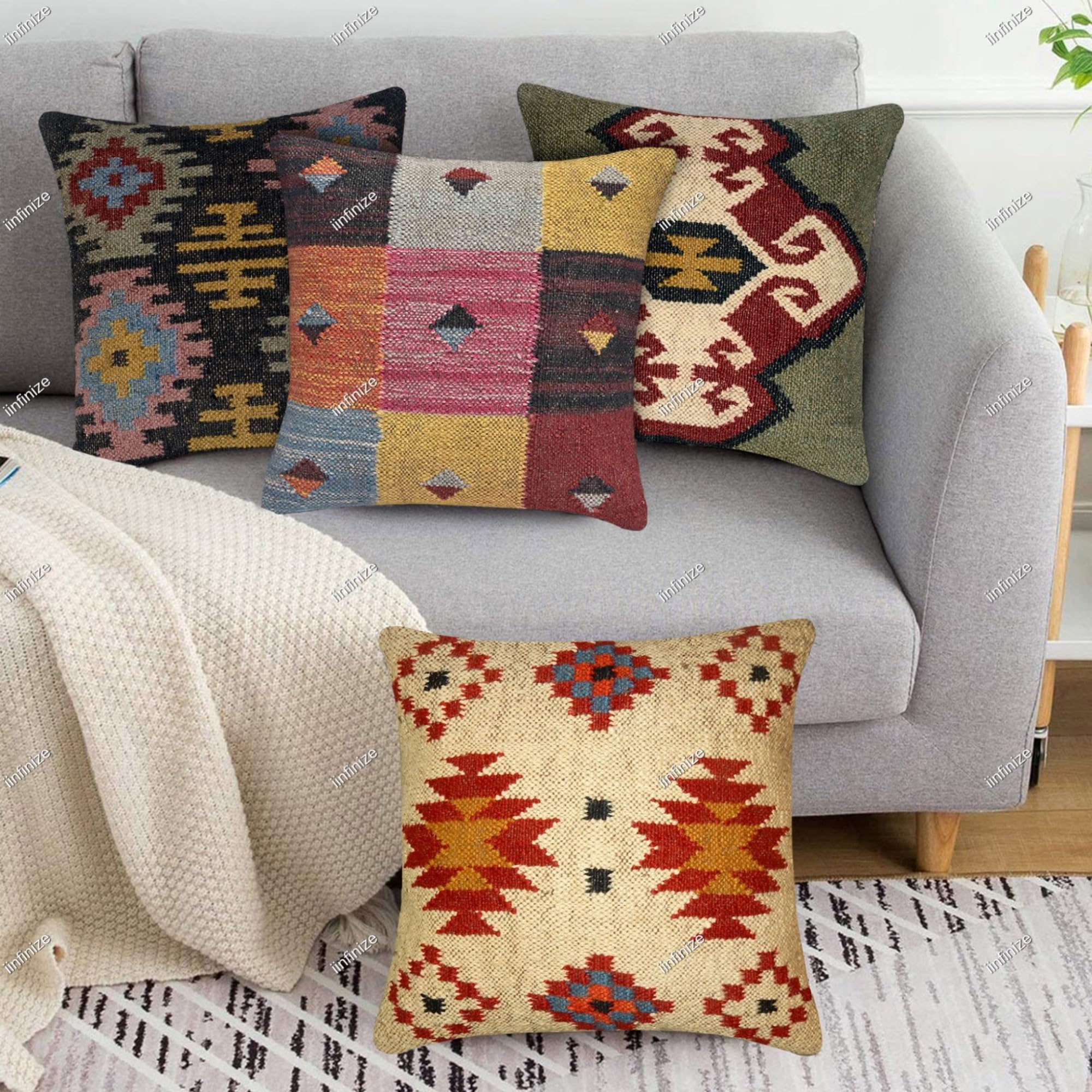 Housses de coussin de style bohème en jute naturelle tressée main 45cm