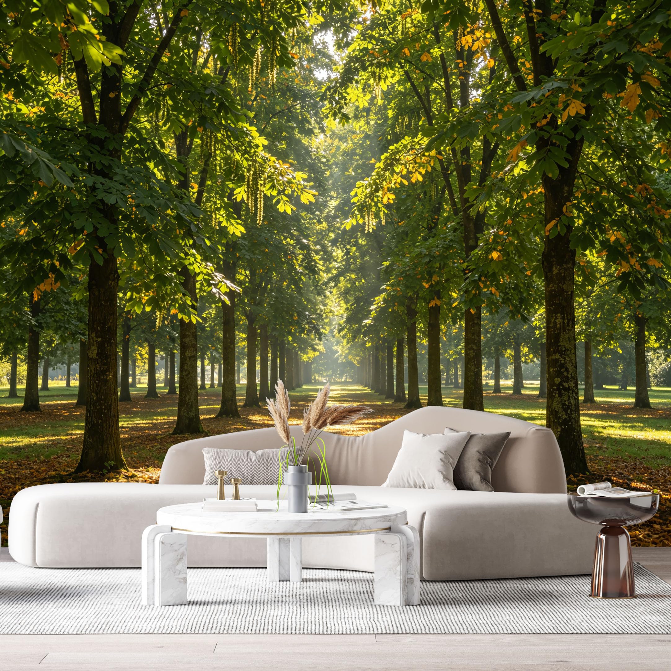 Custom Size Wall Murals Forest Landscape Sunlight Trees Autumn Path Watercolor SelfAdhesive Wall Fabric Removable Large Wallpaper for Photo Living Room