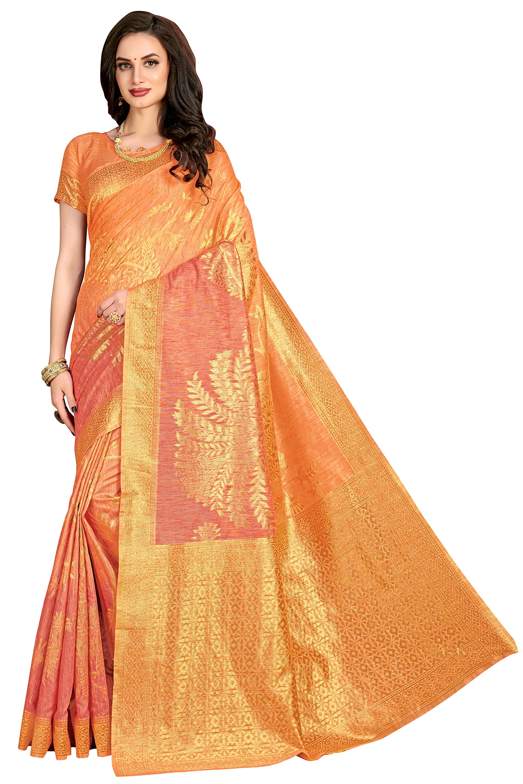 Glory Sarees Women's Linen Banarasi Silk Saree (Linen_Silk101Pink_Pink)