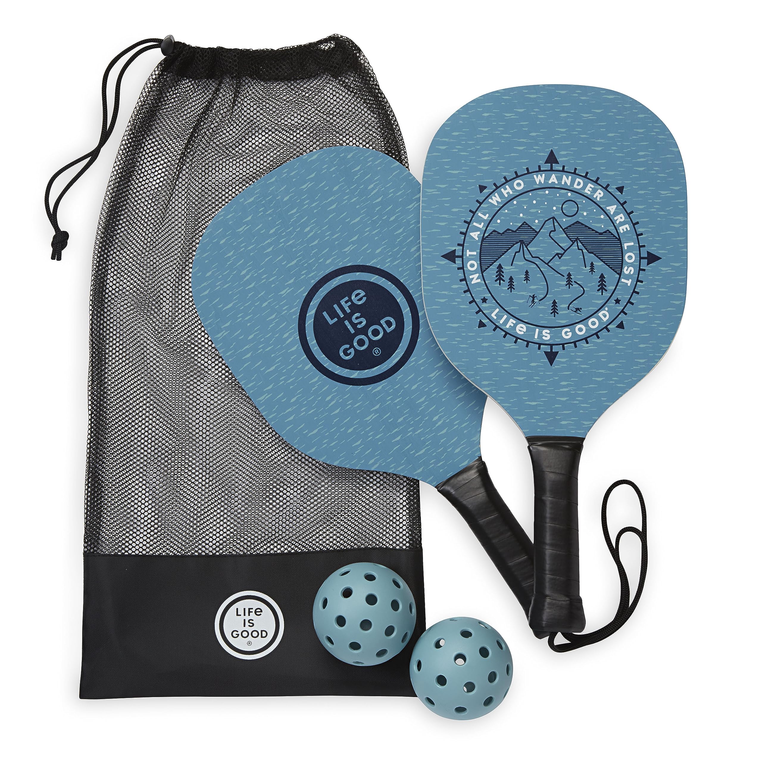 Life is Good Pickleball Starter Set – Include 2 racchette da pickleball in legno, 2 palline da pickleball di dimensioni regolari e borsa da pickleball per trasportare attrezzature per sottaceti