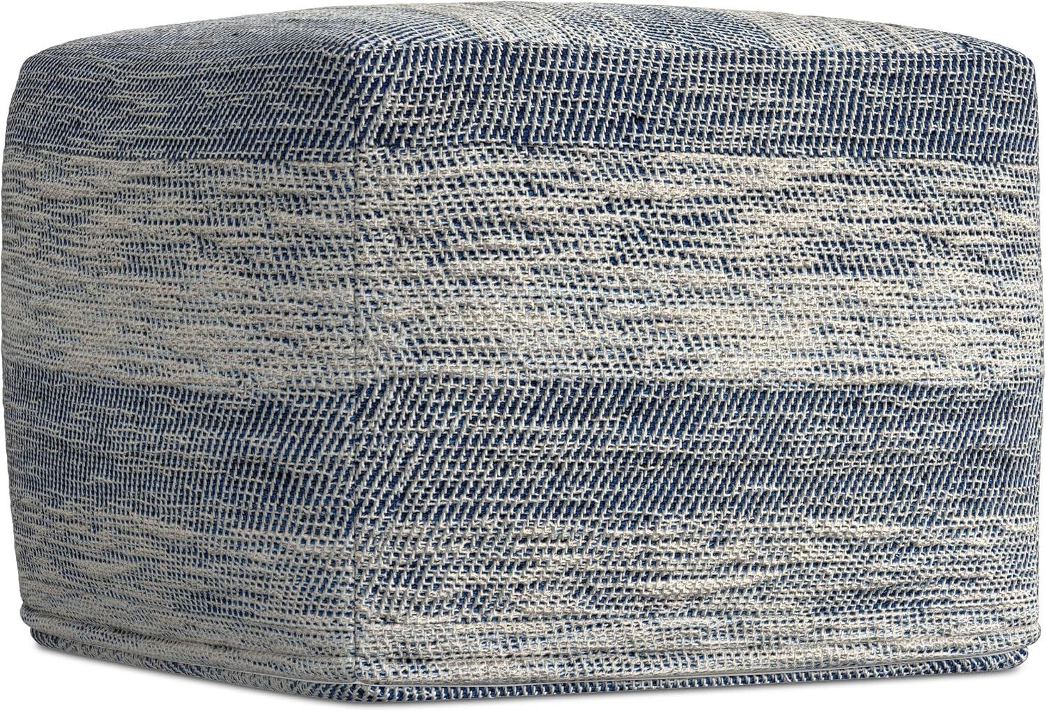 SIMPLIHOME Clay Square Pouf - 18 inch Wide Upholstered Cotton Ottoman in Patterened Teal Melange, Boho Footstool, Decorative Cube Pouf or Extra Seating for Living Room or Bedroom, Assembled