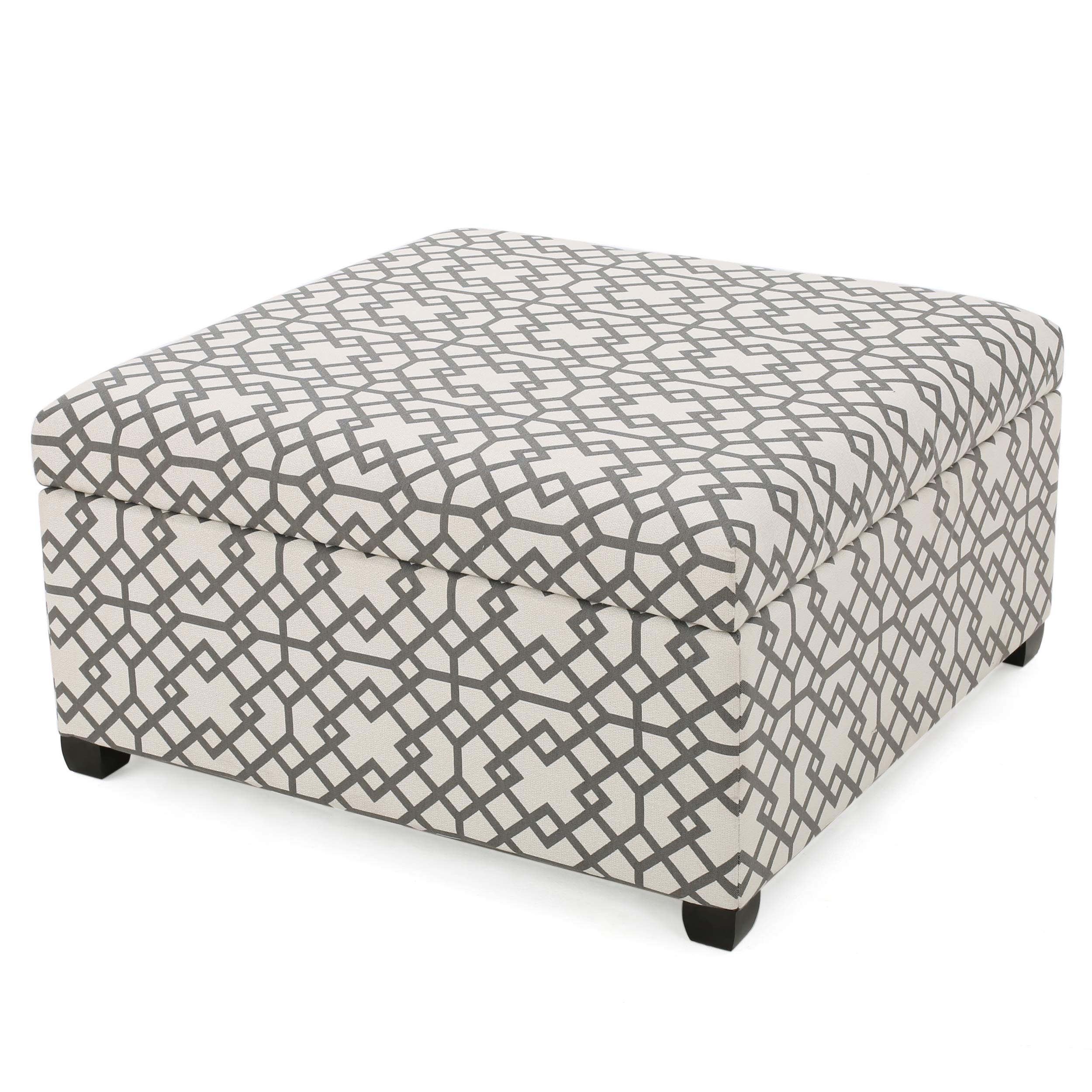 Amazon Com Christopher Knight Home Tempe Fabric Storage Ottoman Grey Geometric Patterned Furniture Decor