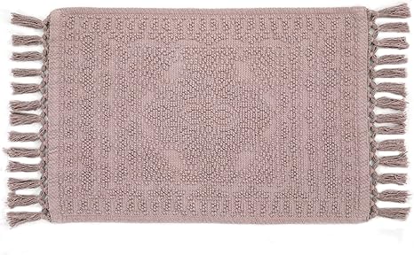 French Connection Nellore Bathroom Rugs, Woven and Beaded Bathroom Mats, Durable Non-Slip Bath Rugs, Thick BathMats for Bathroom and Shower Rugs, 17" x 28", Dusty Pink