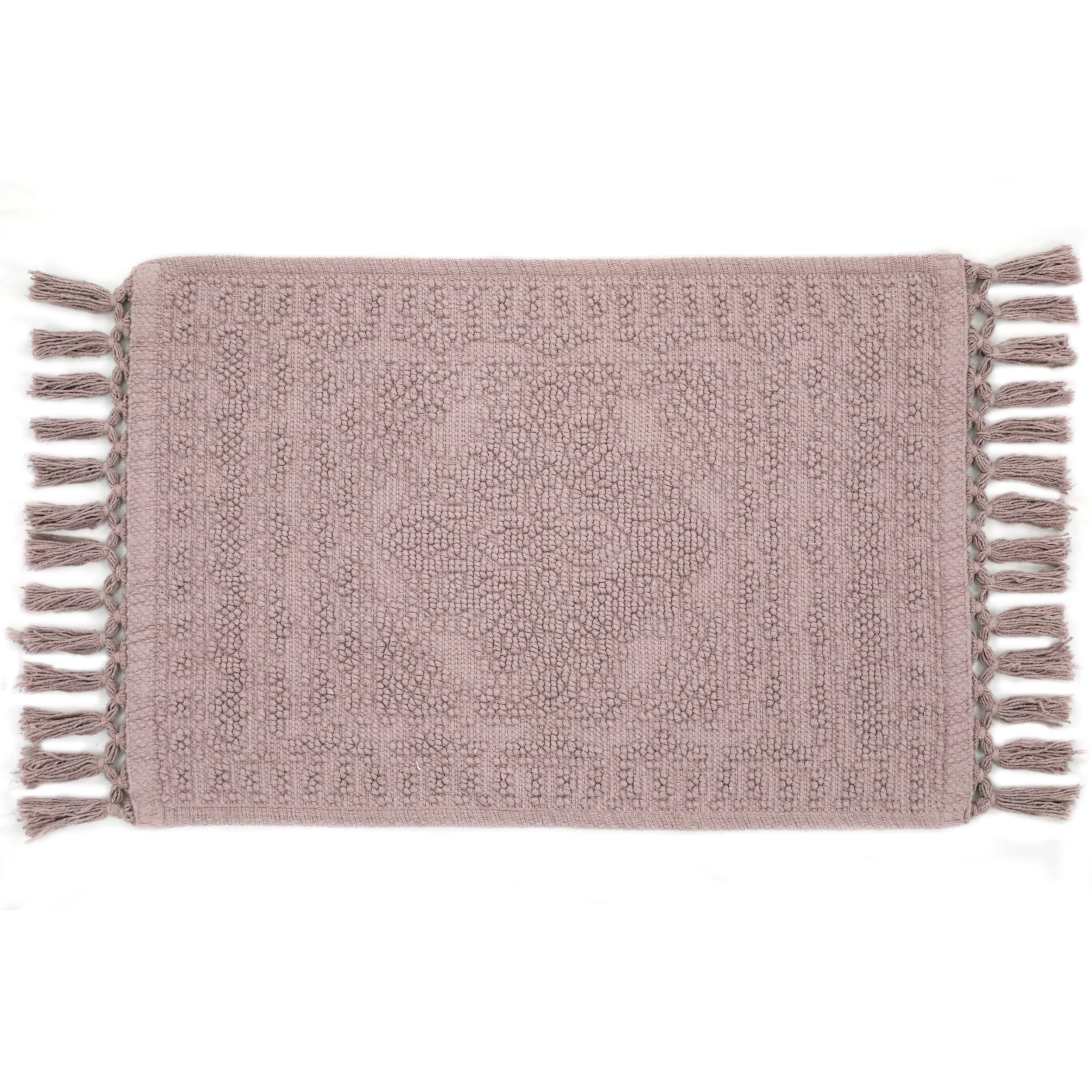 French Connection Nellore Bathroom Rugs, Woven and Beaded Bathroom Mats, Durable Non-Slip Bath Rugs, Thick BathMats for Bathroom and Shower Rugs, 17" x 28", Dusty Pink