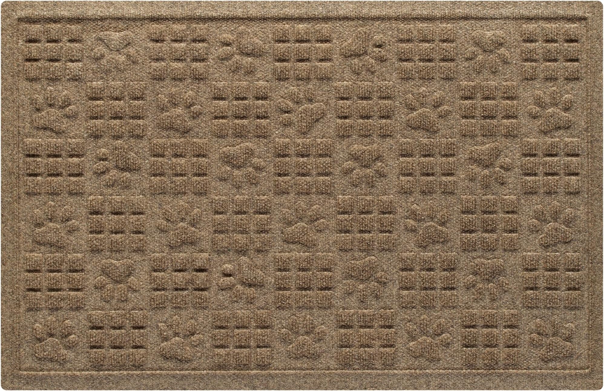 WaterHog Dog Paw Front Door Mat Indoor Outdoor Entrance, Absorbent All-Weather Doormat with Non-Slip Rubber Backing, Dirt & Moisture Trapper, Low Profile, Easy Clean, Made in USA, 23"x35.5" Camel