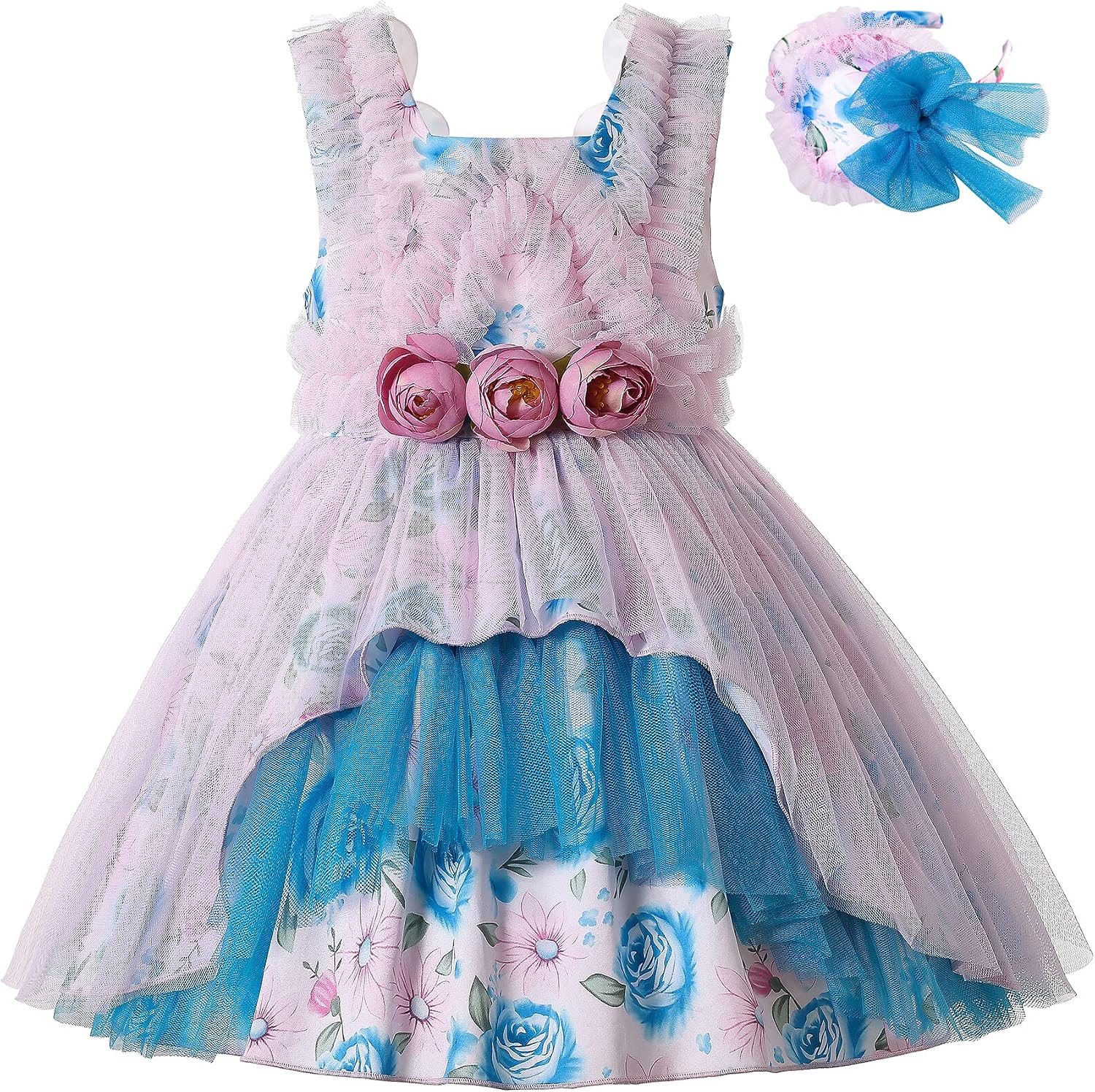 Pettigirl Girls Teens Vintage Floral Ruffle Tulle Sundress Clothes Toddler Princess Pageant Party Boutique Dress