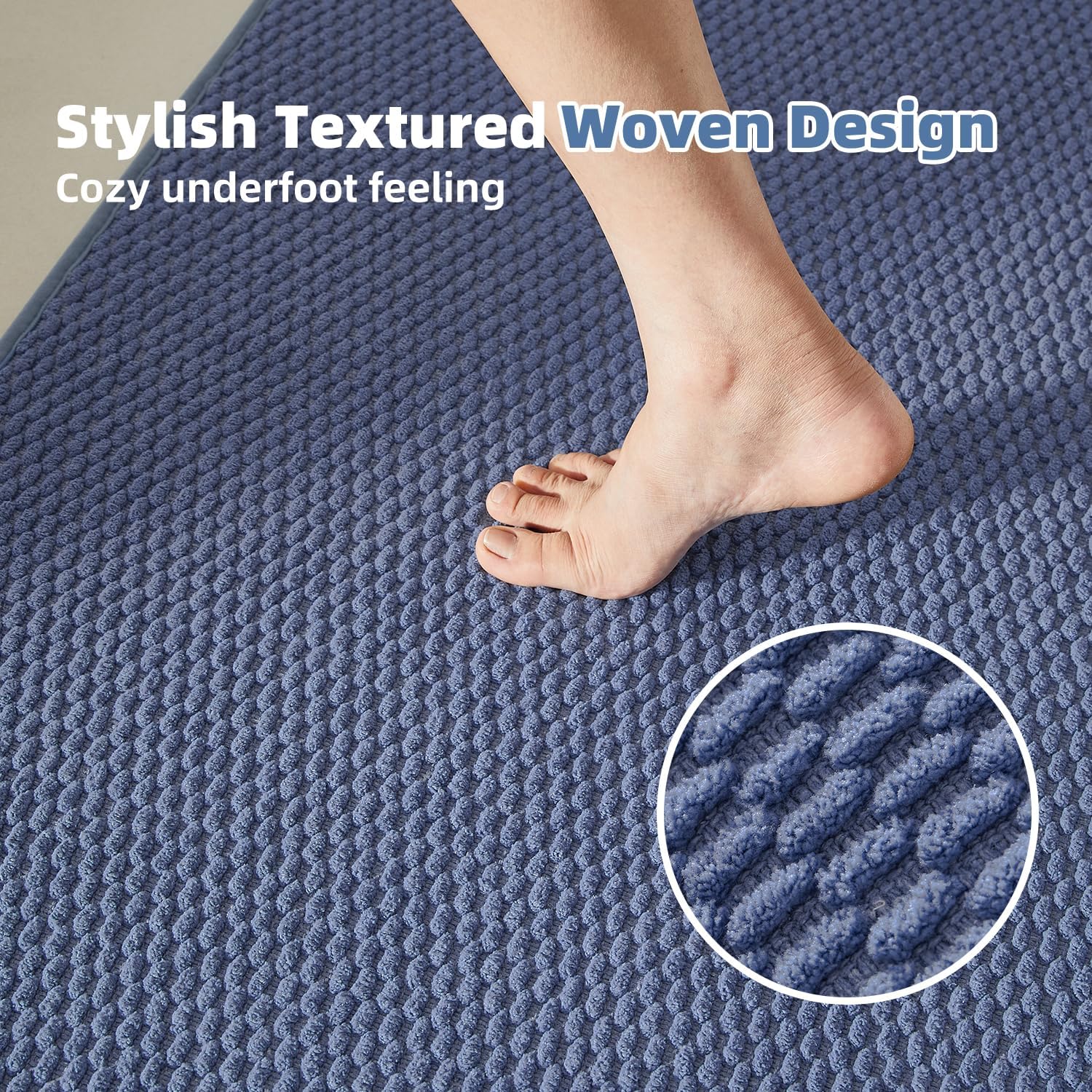 TYUU Bathroom Rugs Non Slip Washable, Super Absorbent Thin Bath Mat Small Quick Dry Low Pile Bathroom Rug, Denim Blue 20"x30"
