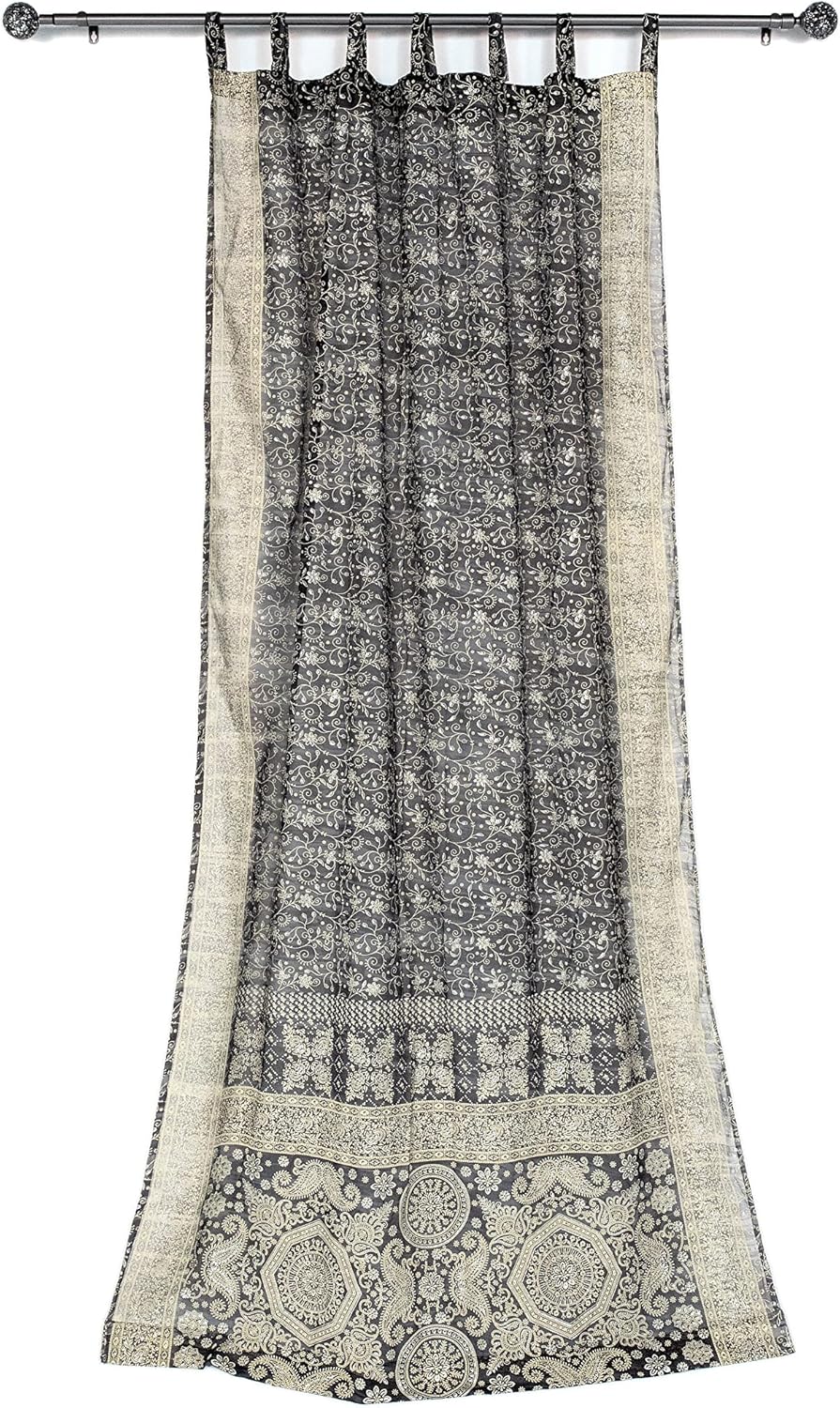 Light-Filtering Sari Colorful Curtains – Boho Curtains, Bed Canopy Panel, Wall Tapestry or Window Treatment For Bedroom or Living room + Tote bag (96"L x 42"W Single Panel, Charcoal Gray)