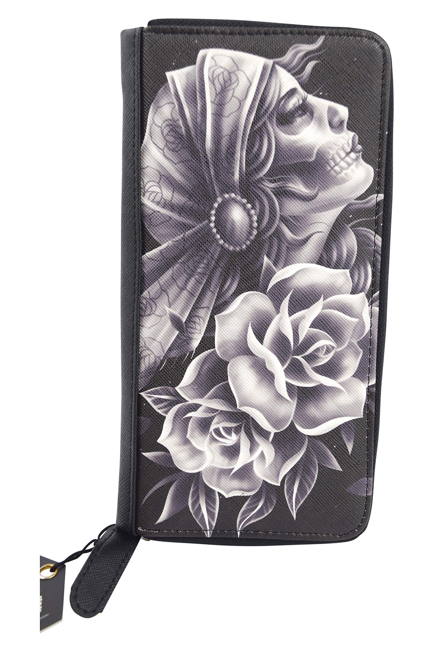 Liquor brand Gypsy Fortune Sugar Skull zip around clutch Wallet
