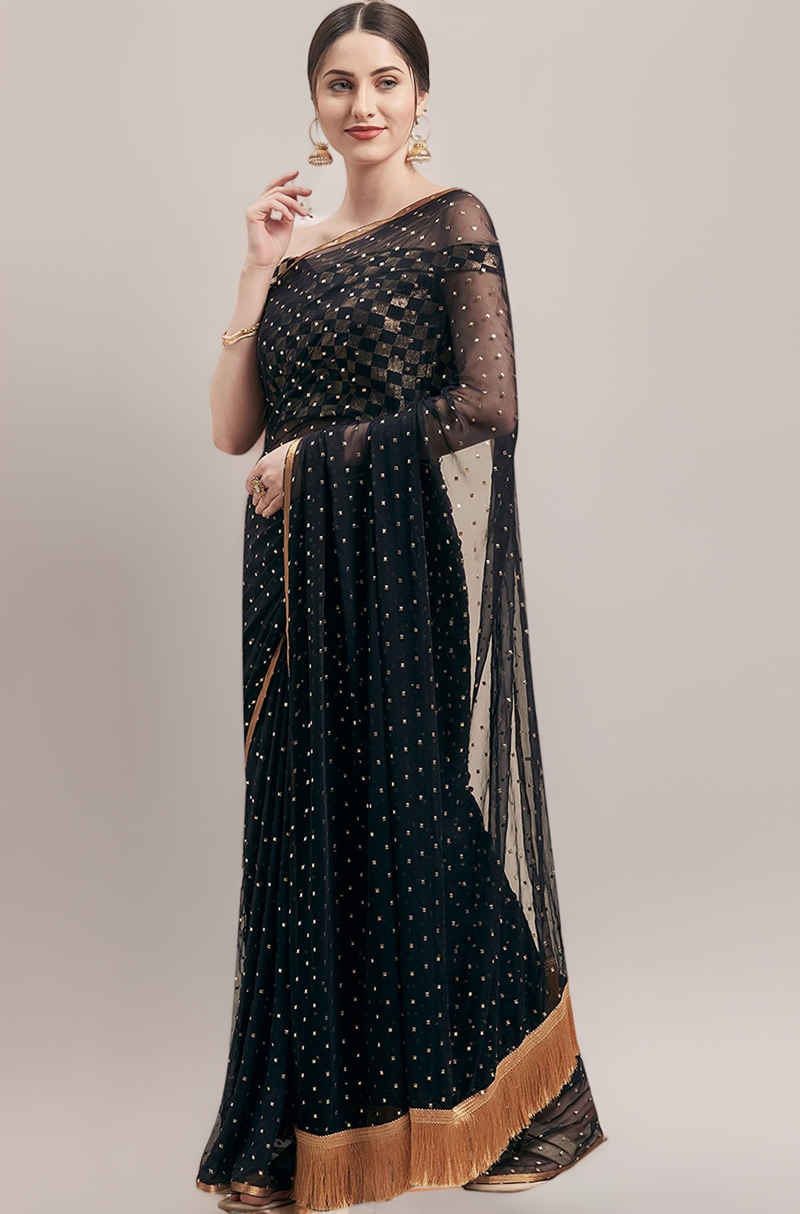 Womanista Women's Jacquard Georgette Saree with Blouse