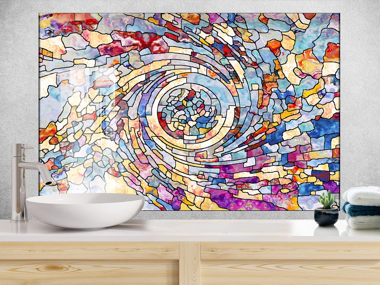 Myphotostation Colorful Stained Tempered Glass Backsplash 23.5Wx12H'' Fractal Splashback for Kitchen Decor Bathroom Wall Protector Stove Backsplash Panel Tile Glass Splashback