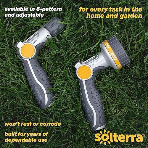 Miniatura 17 de Solterra: boquilla de manguera de jardín ajustable con 8 patrones, multiestampado, Gris