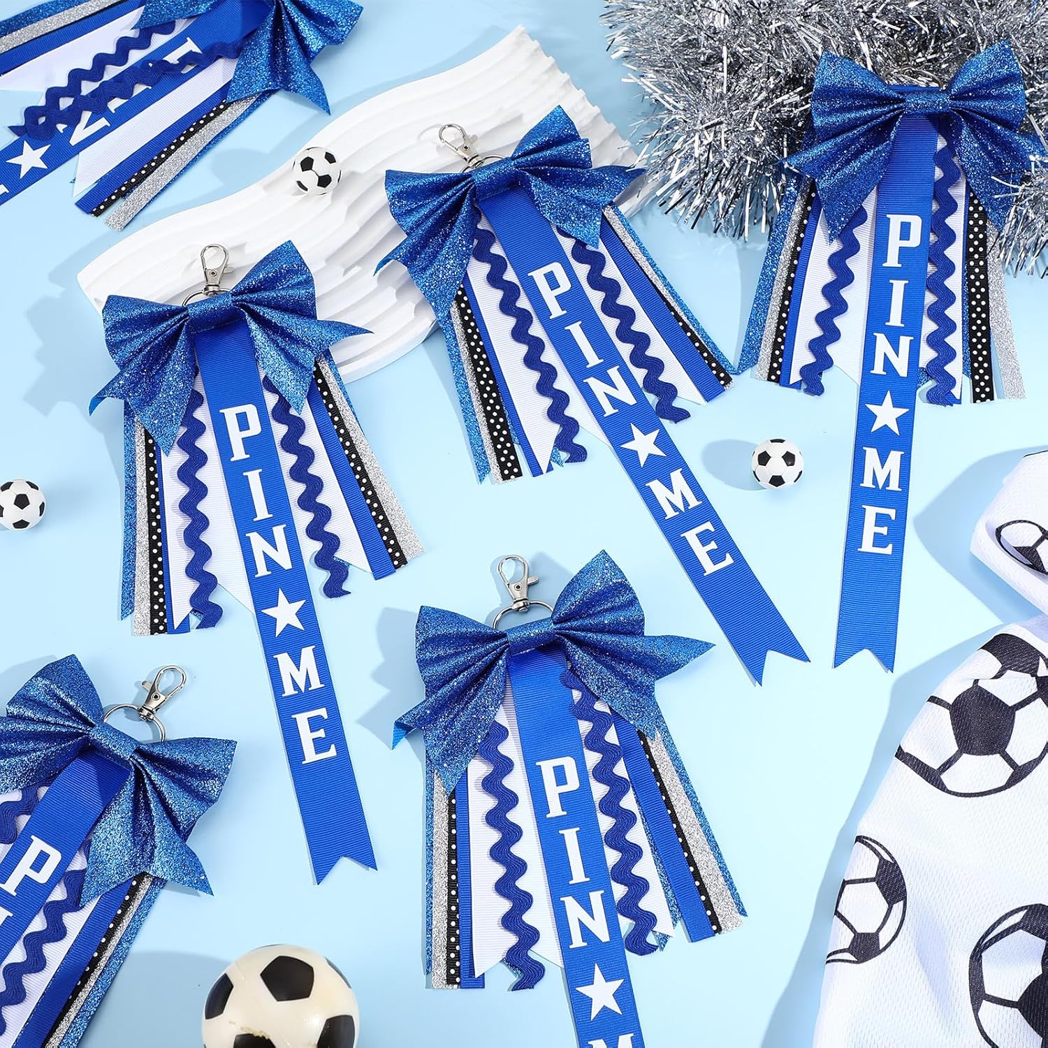 Tondiamo 12 Pcs Cheer Pin Me Ribbon Glitter Cheerleader Bow Keychain Gifts for Backpack Bag Teens Girls Graduation - Image 5