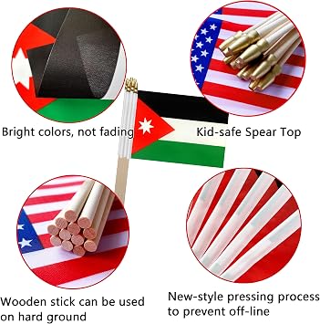 TSMD Jordan Stick Flag Jordanian Small Mini Hand Held Flags,5x8 Inch,12 Pack