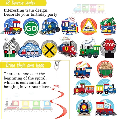 Miniatura 3 de 20 piezas de decoración colgante de remolinos para fiestas de tren, decoraciones de fiesta de cumpleaños, tren, remolinos, decoración de techo para