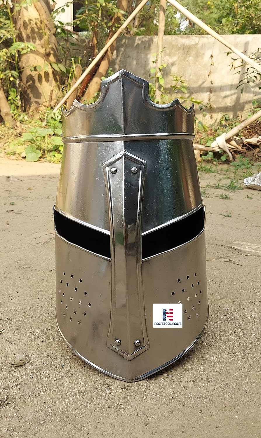 Nautical-Mart Crusader Great Helm Medieval Knights Templar Helmet Armor Silver