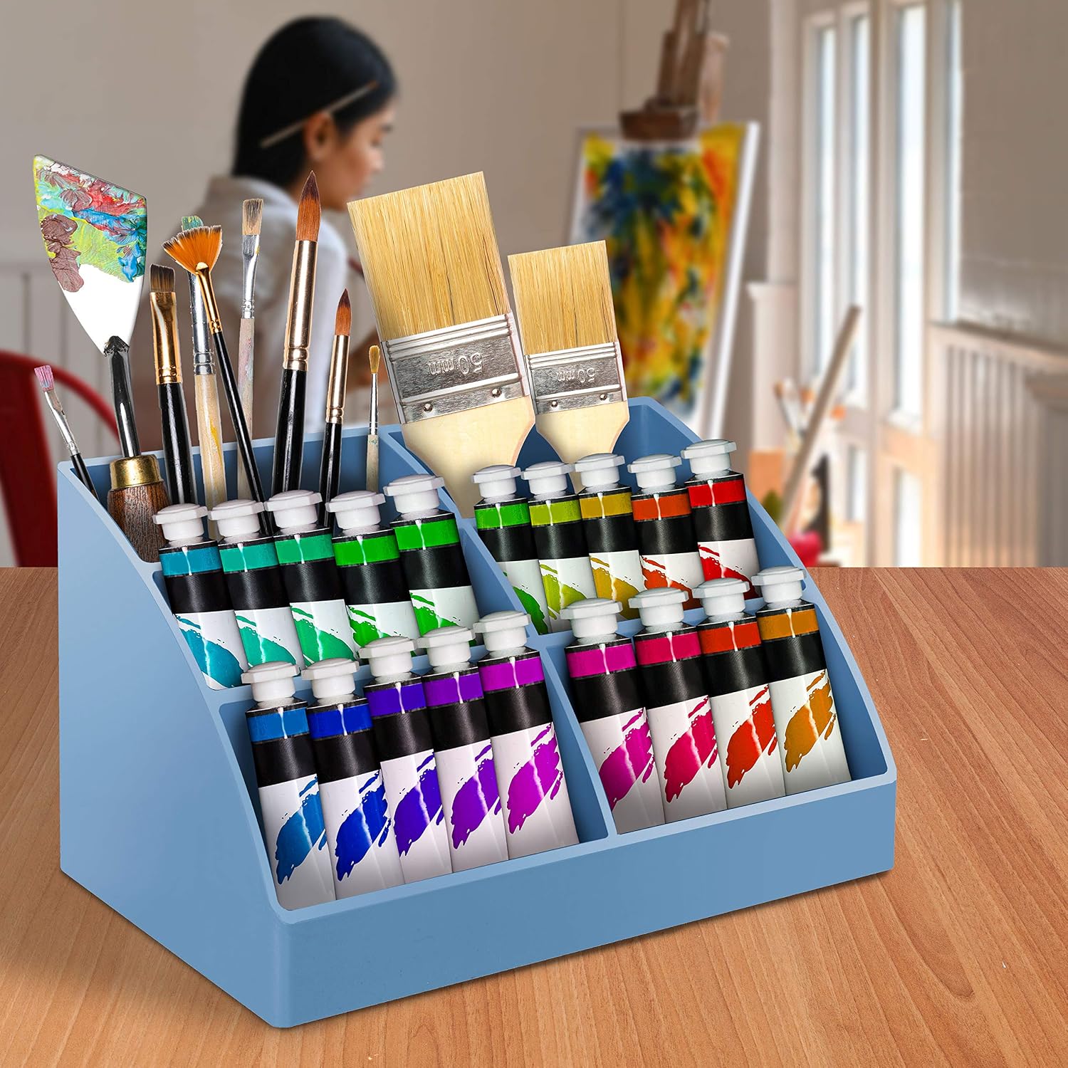 Acrimet Desktop Organizer - Easy Organizer Caddy Holder for Office, Home and School use (Plastic) (Solid Blue Color) image 4