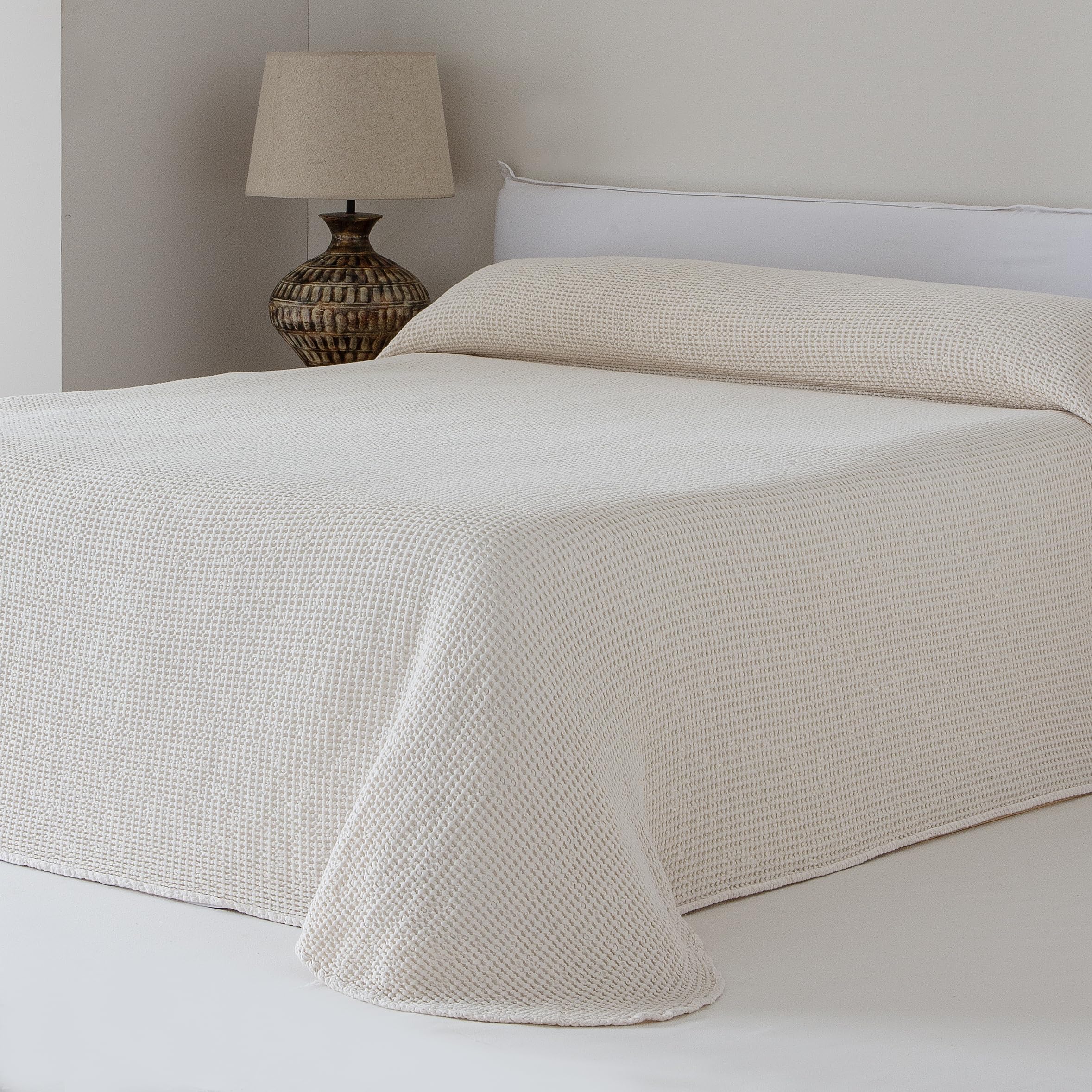 COTTON ARTean Colcha bouti para Primavera - Verano Cama 200 Ayala Natural poliéster - Jacquard Waffle