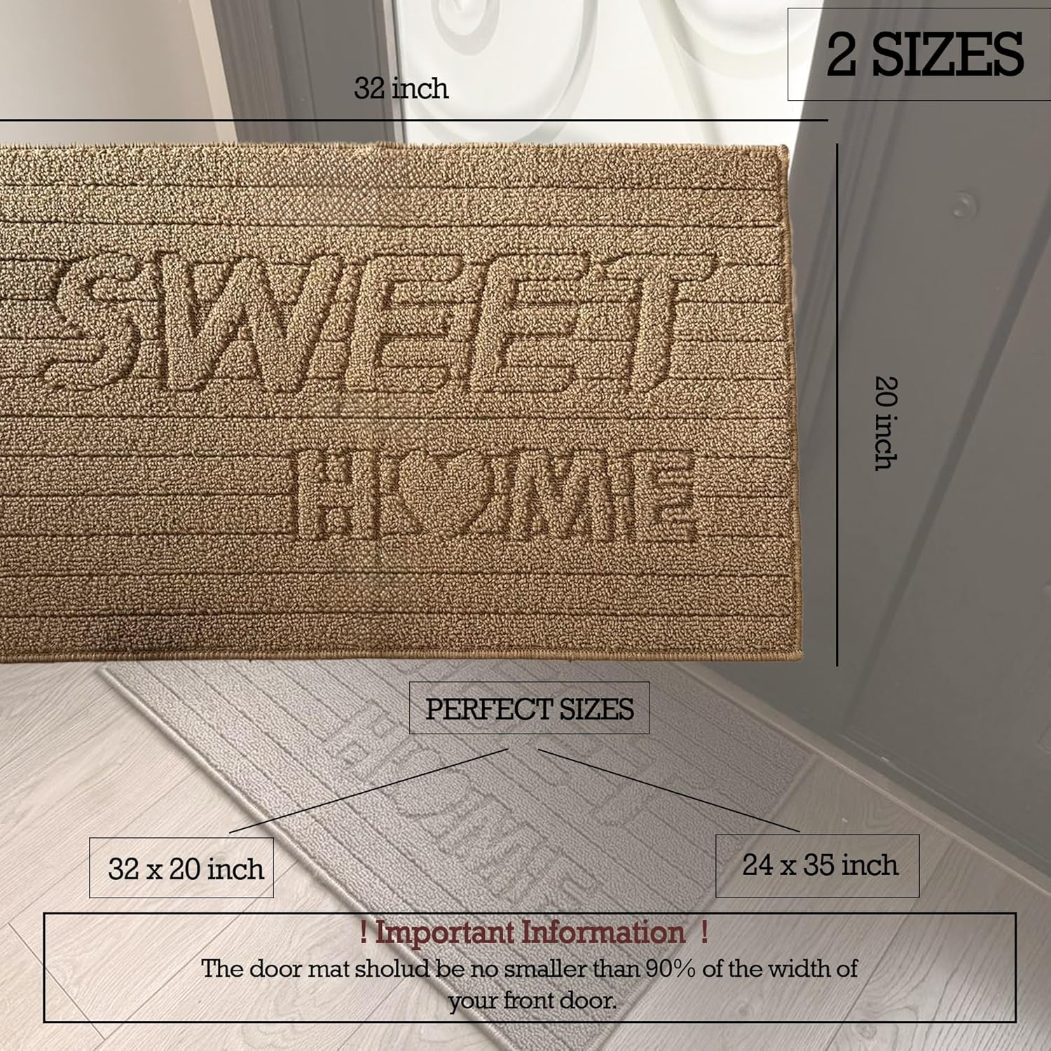 Indoor Door Mat, Dirt Resistant and Absorbent, 35x24 Non-Slip Rubber Backing Floor Mats, Easy-to-Clean Low-Profile Doormat for Entryway, Front Door, and Inside Entrance, Beige