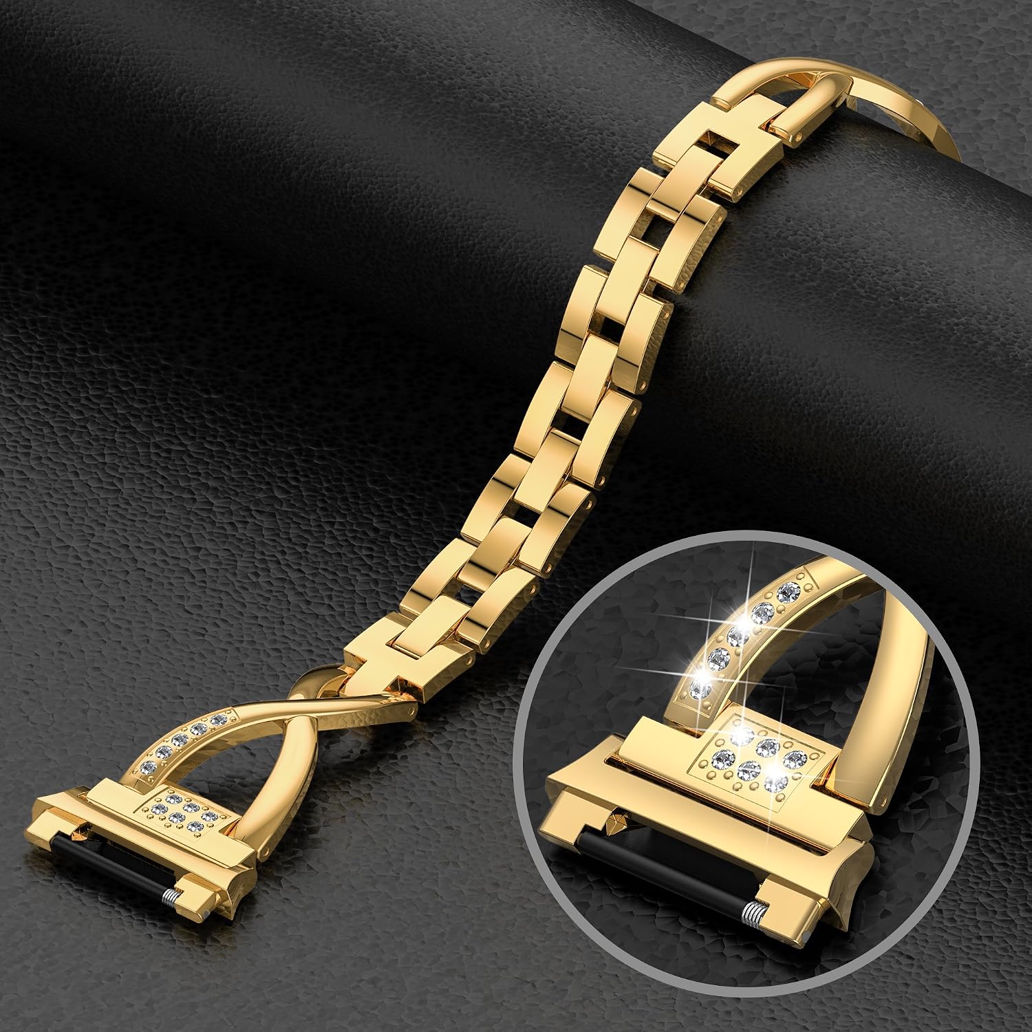 Wearlizer Bling Band Compatible for Fitbit Ionic Bands Women, Metal Bling Replacement Band Bracelet with Diamond Rhinestones X-Link Compatible Fitbit Ionic Small Large Gold