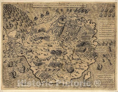 Historic 1575 Mapa de pared - Geografia tavole Moderne di geografia - Malta 1565 57 x 44 pulgadas