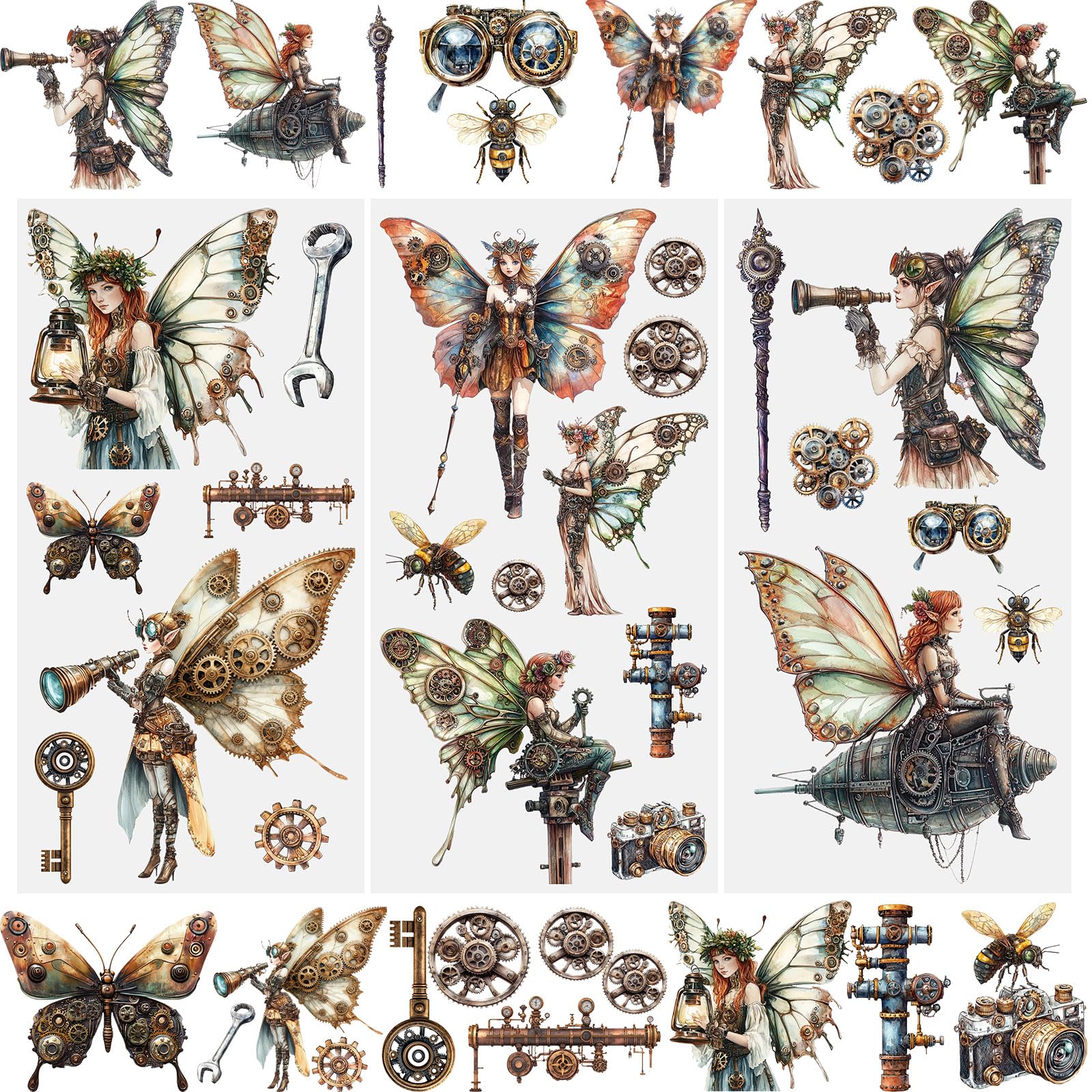 WANDIC 3 Sheets Rub On Transfer Stickers, Waterproof Decals Furniture Decorative, Junk Journals for DIY Scrapbooking, 15 * 30cm (Punk Elf)