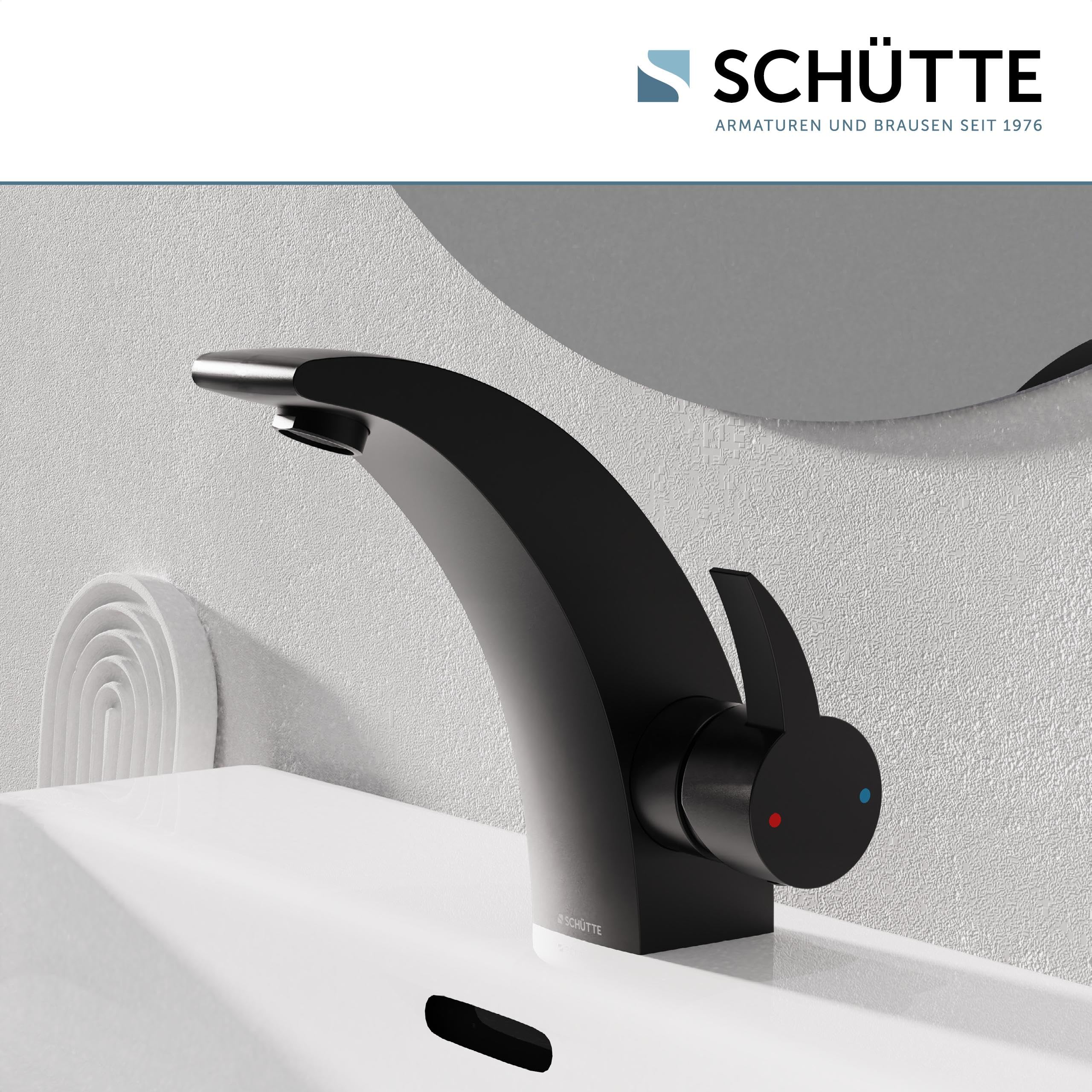 SCHÜTTE 98106 PANAMA Design Wasserhahn Bad, Moderne Waschtischarmatur fürs Badezimmer, Elegante Einhebel Mischbatterie Waschbecken mit Pop Up Abflussstopfen, Schwarz