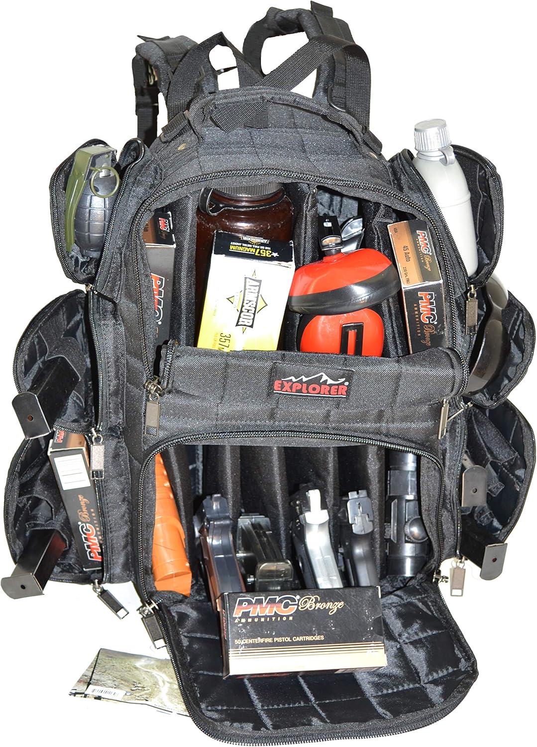 EXPLORER Backpack + Range Bag with Large Padded Deluxe Tactical Divider and 9 Clip Mag Holder - Rangemaster Gear Bag (black),20" x 12.5" x 10"