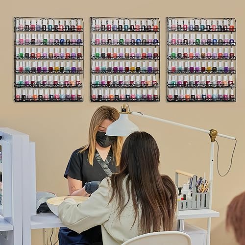 Miniatura 2 de AMT - Estantes de esmalte de uñas de metal de 6 niveles para la pared, hasta 132 botellas, exhibición de esmalte de uñas de calidad transparente
