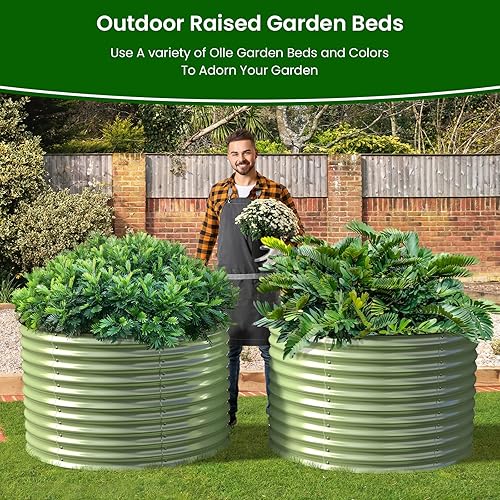 Miniatura 2 de OLLE Camas de jardín elevadas de 32 pulgadas de alto, para exteriores, para verduras, cama de jardín redonda galvanizada elevada, cajas de jardín de