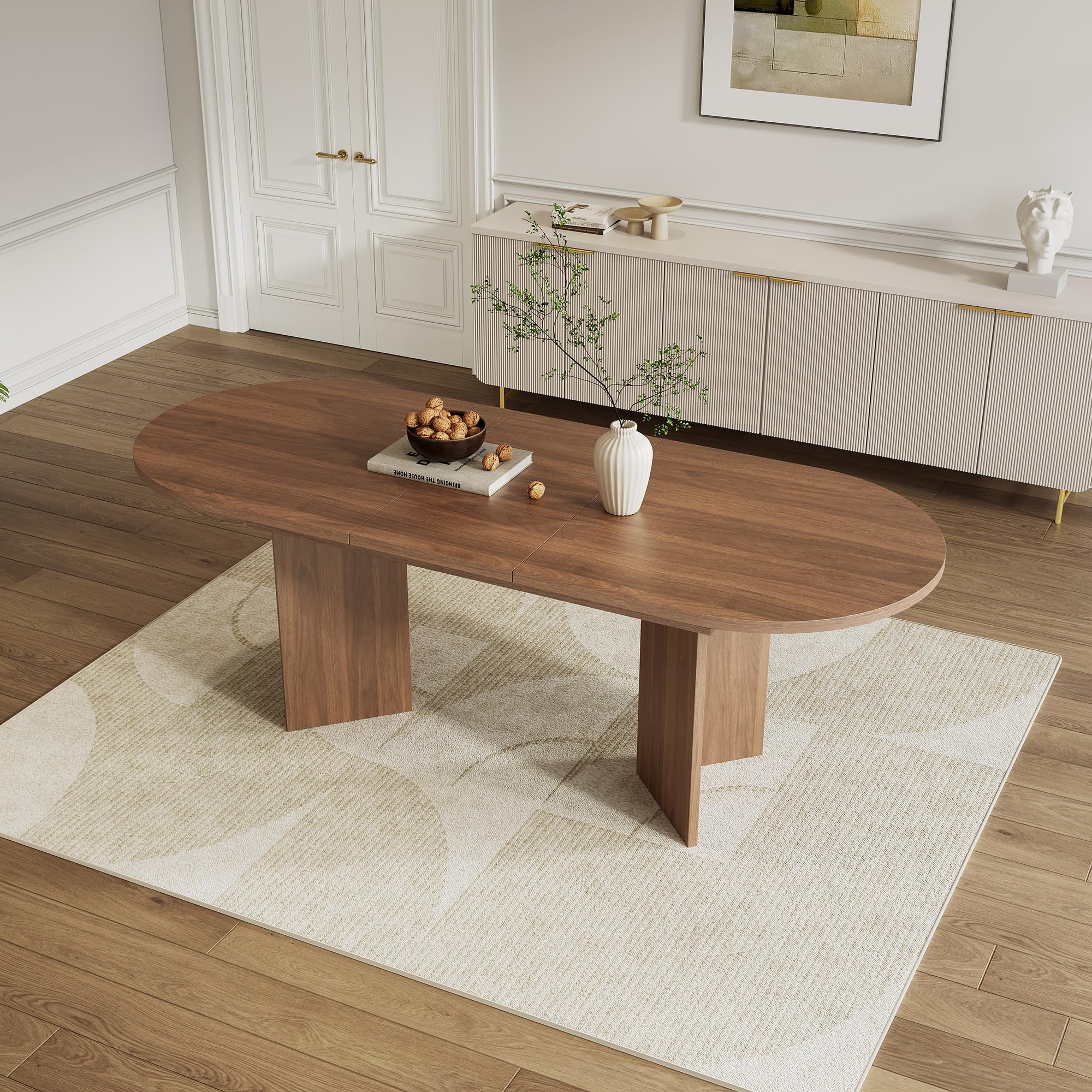 Tavolo allungabile sala da pranzo140/180 x 90 x 75 cm, Tavolo cucina adatto per 4-8 persone, Tavolo ovale allungabile adatto a sale da pranzo, soggiorni e uffici(Colore legno di noce)