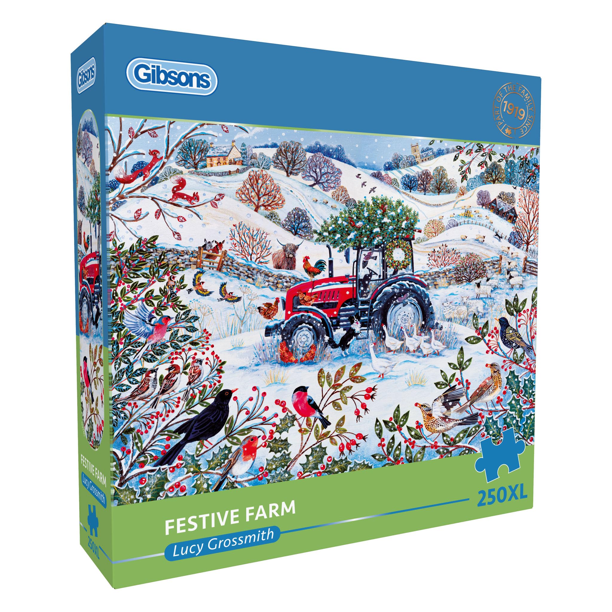 Gibsons Festive Farm 250XL Piece Jigsaw Puzzle for Adults by Lucy Grossmith - Extra Large Pieces - Nostalgic Winter Village Scenes Artwork – Premium Sustainable Puzzle Made in the UK/EU - Great Gift