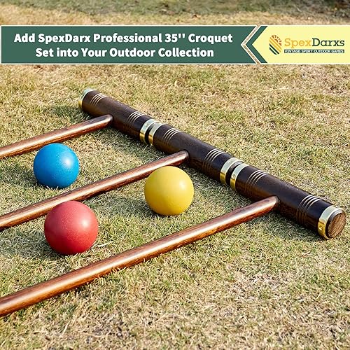 Miniatura 5 de Juego de croquet para seis jugadores, juego de croquet de 35 pulgadas con mazos de madera de primera calidad, bolas de colores, mechones, estacas,