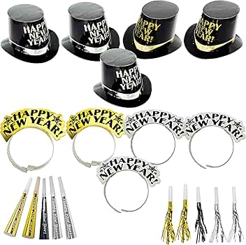 New Years Eve Party Supplies 2025 For 100 I Black And Silver Top Hats Tiaras And Noise Makers Party Favors I 2025 New Years Decorations Happy New Year Decorations 2025 Bulk Party Favors