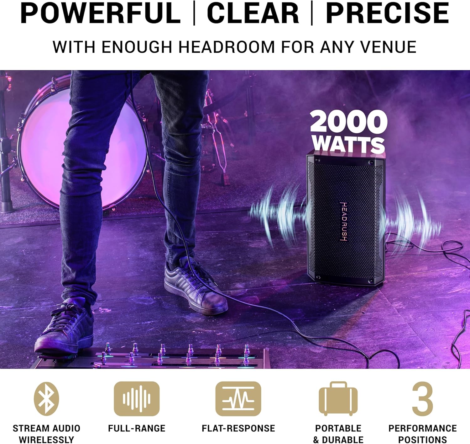 HeadRush FRFR108 MKII - 2000W Electric and Bass Guitar Amp, 8" Full-Range Flat-Response Bluetooth Speaker for Multi-FX and Amp Modeling Processors with Bluetooth 8-inch