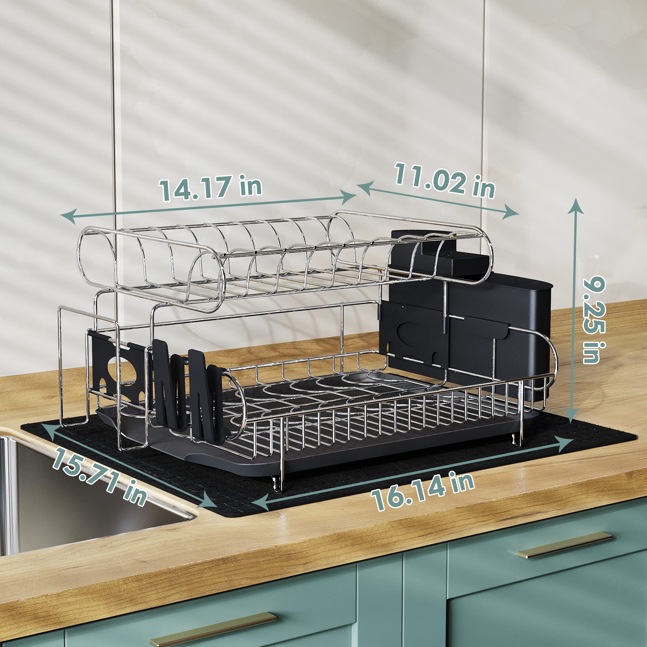 Large 2 Tier Dish Drying Rack, MAJALiS 304 Stainless Steel Dish Rack