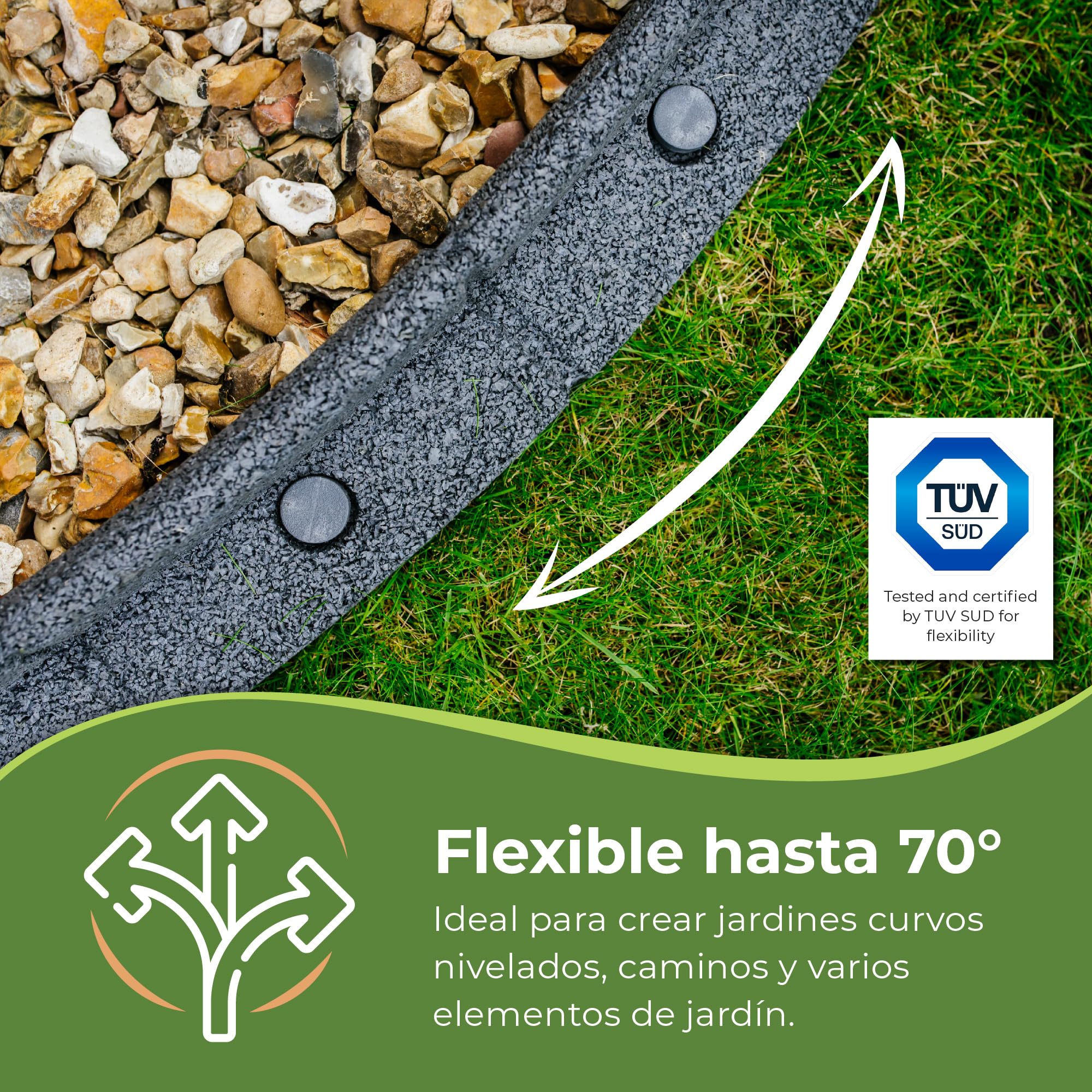 EcoShape FlexiBorder – el Sistema Flexible de Bordes de césped (6 x 1 Metro, Gris)